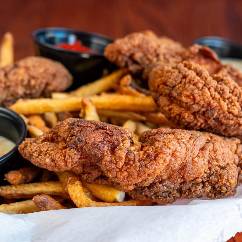 Chicken tenders and fries.